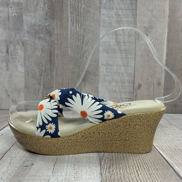 Island Slipper Hawaii Women's Wedge Sandals Floral Tropical Navy White Size 6 - Picture 7 of 12